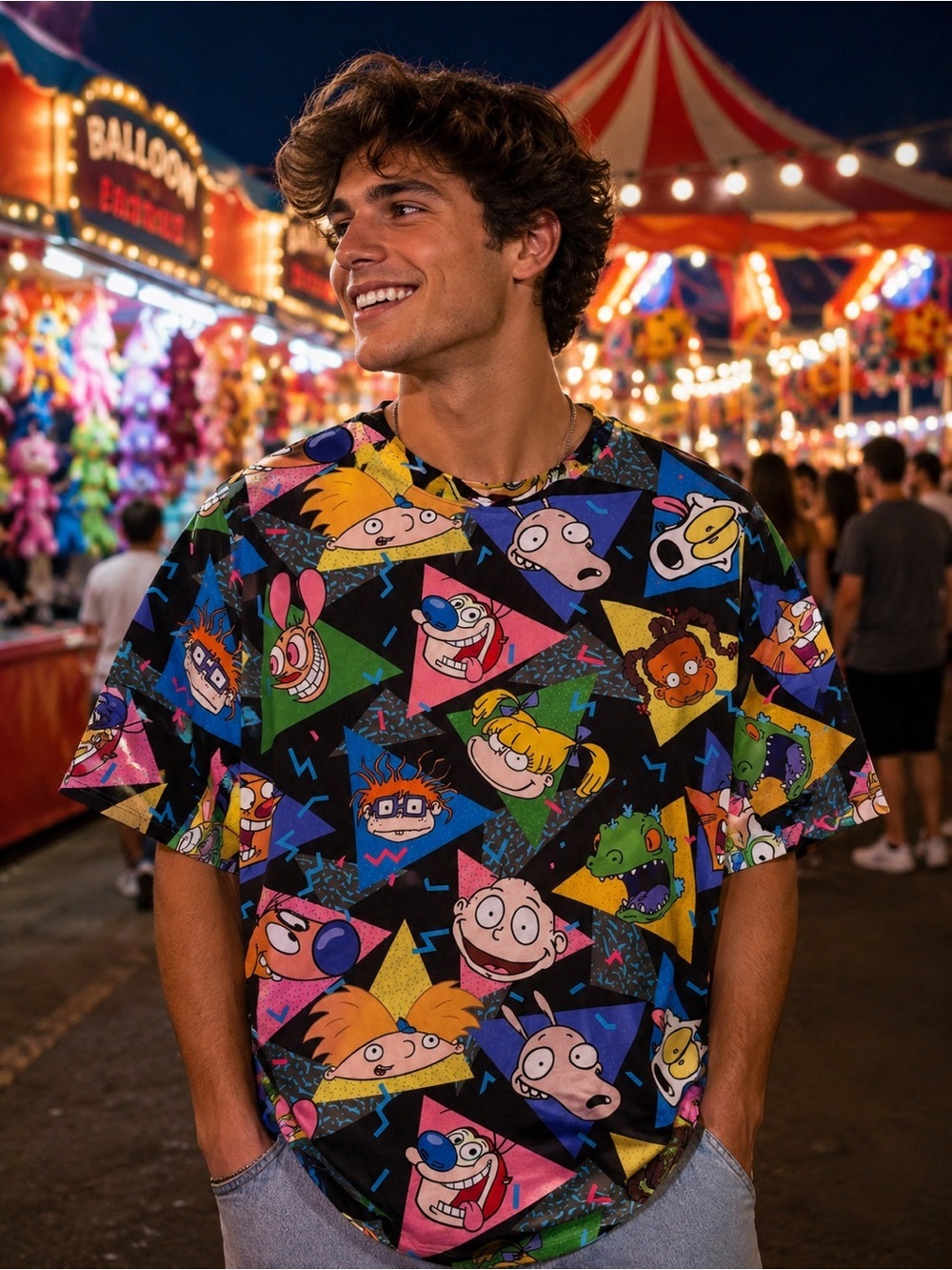 Nickelodeon Black Multicolor Rugrats & 90s Cartoon Graphic Tee